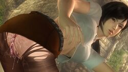 3d after_anal after_sex anal anal_creampie ass black_legwear body_writing cum cum_on_body cumdrip dead_or_alive edited female group_sex happy_sex kokoro_(doa) looking_back lying on_back open_mouth pantyhose public pussy pussy_juice tecmo torn_clothes torn_legwear underwear vaginal
