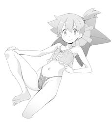 camisole female greyscale highleg highleg_panties kasumi_(pokemon) monochrome navel nipples nipples_visible_through_clothing ookamiuo panties pokemon pokemon_rgby see-through side_ponytail starmie thong underwear