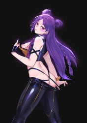 1girls alternate_costume areolae ass big_ass blush breasts female female_only k/da_kai'sa k/da_series kai'sa league_of_legends lipstick long_hair microphone nipples pd presenting_breasts presenting_hindquarters purple_eyes purple_hair solo standing thick_thighs thighs undressing