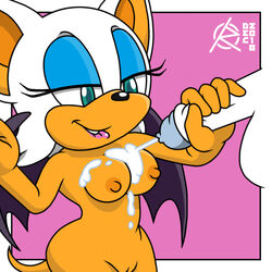 1boy 1girls 2018 animal_ears animal_nose anthro areolae artist_logo artist_signature ass bare_arms bare_ass bare_breasts bare_hips bat bat_wings bedroom_eyes big_hips biting_lip blue_eyeshadow breast_focus breasts chiropteran color cowboy_shot cum cum_drip cum_on_breasts cum_on_stomach cumshot curvy duo ejaculation exposed_ass exposed_breasts eyeshadow faceless_male female female_focus framed_background front_view green_eyes green_iris hairless_pussy hairless_tail half-closed_eyes handjob large_breasts makeup male mammal mouth nintendo nipples no_bra no_panties nude orgasm penis perky_breasts pink_background pleasure_face pointy_ears presenting_breasts pussy ragnar_oktopod rouge_the_bat seductive seductive_smile sega smile solid_color_background solo_focus sonic_(series)