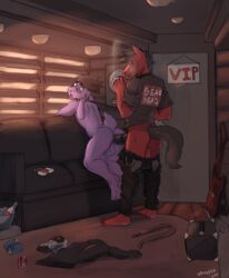 anal anal_sex animal_genitalia animal_penis anthro backsack balls belt cigarette clothed clothing collar duo equine equine_penis erection horse horsecock inside izzy223 lagomorph leash looking_back male mammal open_mouth pants_down partially_clothed penetration penis rabbit sex yaoi