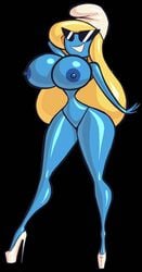 areolae big_breasts blonde_hair blue_body blue_skin breasts disney featureless_crotch female hat heels high_heels knick_knack large_hips long_hair nipples noonun nude permanent_smile pixar platform_footwear platform_heels shoes smiling smurf smurfette smurfs sunglasses sunnification the_smurfs thin_waist transformation wide_hips