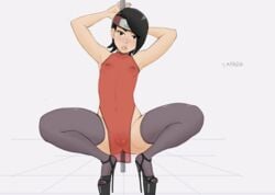 1girls 2d armpits black_eyes black_hair black_socks boruto:_naruto_next_generations breasts female female_only flat_chest forehead_protector heels heels_fetish heels_focus high_heel_fetish high_heels high_heels_focus highleg hourglass_figure kunoichi legoman looking_at_viewer naruto nipple_bulge nipples no_bra no_panties open_toe_shoes pelvic_curtain platform_heels pole_dancing pussy sarada_uchiha see-through short_hair sitting sitting_down small_breasts socks socks_and_heels solo solo_focus stiletto_heels stockings stripper stripper_pole teenager thigh_socks thighhighs transparent_clothing true_flat_chest vagina very_high_heels