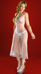 3d blonde_hair braid breasts dead_or_alive female helena_douglas high_heels large_breasts nipples open_toe_shoes panties saqune see-through solo standing tecmo