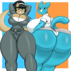 2girls anthro armpits ass big_ass big_breasts breasts bubble_butt clothing crossover fat_ass feline geebie33 huge_ass huge_breasts kitty_katswell large_ass large_breasts looking_at_viewer looking_back massive_ass milf mother multiple_girls nicole_watterson panties t.u.f.f._puppy the_amazing_world_of_gumball thick_ass thick_thighs thunder_thighs wide_hips