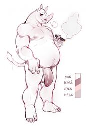 4_fingers 4_toes anthro balls big_balls big_penis cigar frenky_hw looking_at_viewer male male_only mammal model_sheet musclegut muscular muscular_male navel nipples original_character overweight penis restricted_palette rhinoceros simple_background smile smoke smoking solo solo_male standing toes vein veiny_penis white_background