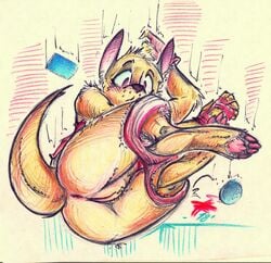 anthro ass blush clothing feet female kangaroo lenka_(yourfavoritelemonade) mammal marsupial nude panties paws pussy solo stories_of_the_few traditional_media_(artwork) underwear yourfavoritelimonade