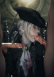 1boy 2girls bloodborne cum cum_in_mouth cum_inside erection fellatio female fromsoftware john_doe lady_maria_of_the_astral_clocktower male oral penis straight