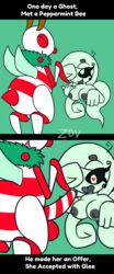 <3_eyes absurd_res anthro arthropod balls bee christmas comic corruption duo english_text erection female ghost heart hi_res holidays humanoid insects male oc penis spiral_(zaldenvire) spirit text zaldenvire