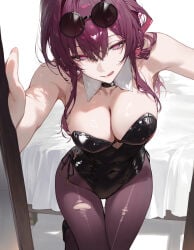 1girls ai_assisted ai_generated bellmod3 big_breasts bunnysuit cleavage female glasses honkai:_star_rail kafka_(honkai:_star_rail) purple_hair solo