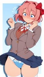 1female 1girl 1girls 2026 ai-created ai_female ai_generated blue_eyes blue_panties blush blushed_face blushing blushing_female closed_mouth ddlc doki_doki_literature_club female female_focus female_only human human_female human_only light-skinned_female light_skin no_background open_eyes panties panties_visible_under_skirt red_hair sayori_(doki_doki_literature_club) school_uniform schoolgirl schoolgirl_uniform skirt skirt_up team_salvato visual_novel white_skin woman woman_focus woman_only woman_solo