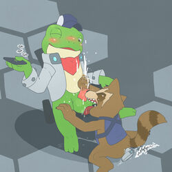 2boys amphibian anal anal_sex anthro argon_vile balls balls_lick bandana blush bottomless claws closed_eyes clothed clothing controller cum cum_on_self cumshot dildo drooling duo ejaculation erection frog fur gay guardians_of_the_galaxy half-closed_eyes handjob hat jacket kneeling licking male male_only mammal marvel marvel_comics nintendo one_eye_closed open_mouth oral orgasm penetration penis procyonid raccoon remote_control rocket_raccoon saliva sex sex_toy sitting slippy_toad sound_effects star_fox toad tongue tongue_out vibrator video_games yaoi