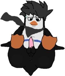 1boy 2018 animal_jam anus ass avian balls barefoot beak belt bird black_body color erection exposed_anus exposed_ass exposed_penis feathers feet feet_up furry grey_hair hair male male_focus male_only mamapigeon ms_paint no_humans penguin penis perineum scarf simple_background solo sweatdrop white_background white_belly worried