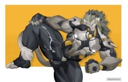 balls banyue_(zenless_zone_zero) bara boner cum erection lion machine male male_only muscles muscular nude orgasm penis robot robot_anthro solo solo_male spread_legs zenless_zone_zero