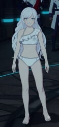 1girls ai_generated bikini rwby swimsuit weiss_schnee white_bikini white_hair