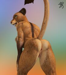 3d amber_eyes anthro anus athletic breasts claws feline female fur furry furry_only jorie_(thirteeenth) lion looking_back mammal naked nude presenting presenting_anus presenting_hindquarters presenting_pussy pussy simple_background solo tail thirteeenth