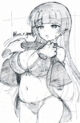 black_hair bocchi_the_rock! disembodied_hand kin-san_(sasuraiga) large_breasts lingerie pa-san piercing shirt_lift sketch sweat