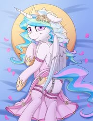 alicorn anus armwear ass clitoral_winking clitoris clothing cutie_mark dock equine fearingfun feathered_wings feathers female friendship_is_magic hi_res horn legwear looking_at_viewer mammal my_little_pony petals princess_celestia_(mlp) pussy smile solo wings