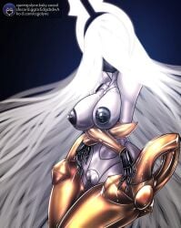 1girls 2025 absurd_res armor big_breasts breasts crossed_arms faceless faceless_character female goddess grand_mother_silk halo hi_res hips hollow_knight hollow_knight:_silksong long_hair pussy silk silksong solo thick_thighs thighs very_long_hair white_body white_hair white_skin wide_hips