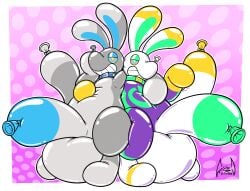 2026 after_transformation anthro arms_around_partner balloon balloon_animal balloon_penis balloon_tail balls belly big_belly big_ears big_penis canid canine duo genitals half-closed_eyes hi_res hypnosis inflatable long_ears long_tail looking_at_viewer male mammal mind_control narrowed_eyes penis reboot_(soul-silver-dragon) ringed_eyes simple_background smile soul-silver-dragon soul-silver-dragon_(character) tail toony transformation