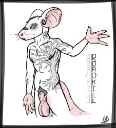 amputee animal_genitalia anthro balls bandage bandage_on_face big_balls claws disability ear_piercing facial_piercing fully_sheathed furgonomic_piercing furgonomics genital_piercing genital_tattoo genitals hi_res infernal-buck male mammal membrane_(anatomy) missing_finger murid murine nipple_piercing nipples nose_piercing nude piercing pubes rat rodent sheath sheath_piercing solo tattoo webbed_hands