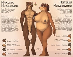 1boy 1girls abs anthro breasts character_sheet chubby couple_(disambiguation) duo female foreskin furry heart male mammal mikhail_(spotty_the_cheetah) natasha_(spotty_the_cheetah) nipples original_character pecs penis pussy russian_text spotty_the_cheetah testicles text thick_thighs translation_request uncut ursine wide_hips