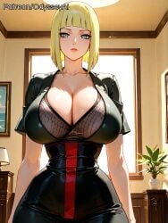1girl 1girls ai_generated alternate_breast_size artist_name ass big_ass big_breasts black_dress blonde_hair blue_eyes blunt_bangs blunt_ends blush blush_lines blushing blushing_at_viewer bob_cut breasts breasts_bigger_than_head bubble_ass bubble_butt cleavage closed_mouth clothed clothed_female collarbone collared_dress cowboy_shot curvaceous curvaceous_body curvaceous_female curvaceous_figure curves curvy curvy_body curvy_female curvy_figure curvy_hips desk_lamp drawing_(object) dress expressionless female female_focus female_only fishnet_top fishnets from_front front_view fully_clothed green_eyes hourglass_figure huge_ass huge_breasts huge_butt impossible_clothes indoors jewelry lamp large_ass large_breasts lips looking_at_viewer mature_female medium_hair narrow_waist naruto naruto_(series) naruto_shippuden odysseyai open_dress parted_lips patreon_logo patreon_username picture_frame plant plunging_neckline potted_plant red_lips samui shiny_clothes shiny_skin short_hair short_sleeves solo solo_female solo_focus standing sunlight taut_clothes thick thick_ass thick_thighs thighs thin_waist tight_clothes tight_dress vase watermark web_address wide_ass wide_hips window
