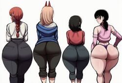 ai_generated ass_chart big_ass black_hair makima_(chainsaw_man) mitaka_asa nayuta_(chainsaw_man) power_(chainsaw_man) red_hair