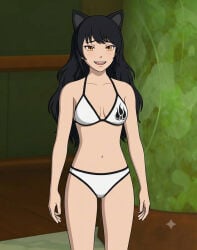 1girls ai_generated bikini blake_belladonna cat_ears female female_only rwby solo swimsuit white_bikini