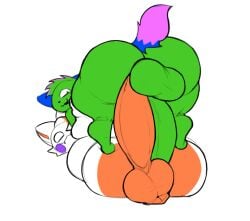 anus artist_request ass ass_focus back_view balls big_ass big_butt big_tail butt butt_focus femboy furry green_fur huge_ass huge_butt kevin_(nyanwolf) low_hanging_balls scrotum solo tail