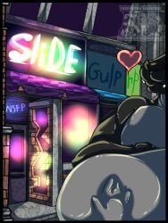 2018 3:4 after_vore anthro asof_yeun belly big_belly hi_res huge_belly hyper hyper_belly immortal_vanguard male mammal nightclub nude oral_vore outside prey_bulge solo tusks vore yokomasho