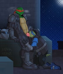 3_fingers absurd_res anthro bodily_fluids bodysuit bottomwear brother_(lore) brother_penetrated brother_penetrating brother_penetrating_brother brothers_(lore) bulge clothed clothing digital_media_(artwork) duo erection fellatio fingers footwear genitals hand_on_head hi_res incest_(lore) kneeling leonardo_(tmnt) male male/male male_penetrated male_penetrating male_penetrating_male mask mishajeans night nude oral oral_penetration outside outside_sex penetration penile penis raphael_(tmnt) reptile saliva saliva_string scalie sex shell shoes sibling_(lore) sitting skinsuit standing tail tail_motion tailwag teenage_mutant_ninja_turtles tight_clothing topwear turtle