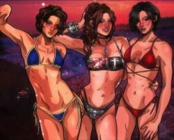 3girls ada_wong bikini breast_size_difference claire_redfield cleavage female female_focus female_only jill_valentine posing red_bikini resident_evil resident_evil_2 resident_evil_2_remake resident_evil_3 resident_evil_3_remake resident_evil_4 resident_evil_4_remake short_hair_female