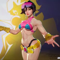 abs crop_top female female_only jubilation_lee jubilee jubilee_(marvel_rivals) marvel marvel_rivals midriff navel sound tagme thick_thighs video wink winking_at_viewer