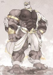 4_fingers abs anthro anthrofied arcanine balls barazoku biceps big_balls big_muscles big_nipples big_pecs big_penis blue_eyes bodily_fluids body_hair canid canine chest_fur chest_hair chest_tuft clothing digital_media_(artwork) dripping fingers foreskin fur generation_1_pokemon genital_fluids genitals giga gold_(metal) gold_accessory gold_jewelry heterochromia hi_res huge_balls huge_muscles huge_nipples huge_pecs huge_penis humanoid_genitalia humanoid_penis hyper hyper_balls hyper_genitalia hyper_muscles hyper_pecs hyper_penis jewelry kori_(oinu_kori) looking_at_viewer macro macro_anthro macro_male male mammal monochrome mostly_nude_anthro mostly_nude_male muscular muscular_anthro muscular_male nintendo nipples oinu_kori orange_eyes outside pecs penis pokemon pokemon_(species) pokemorph solo standing tail toga translucent_veil tuft veil