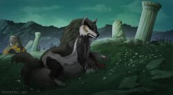 breath_of_the_wild broken_restraints canine feral furry huge_sheath hyper_sheath hyqris male night penis plant shackles sheath the_legend_of_zelda wolf wolf_link