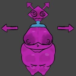 areola areolae armless blue_clothing blue_topwear bottomless breasts breasts_bigger_than_head breasts_out computer_virus_(species) dark_pink_nipples deltarune genitals large_areolae large_breasts large_thighs naked naked_female nipples nude pink_body pink_skin pussy slightly_chubby slightly_chubby_female smile solo spiral spiral_eyes virovirokun zoboblinkerz