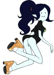 1girls adventure_time anus ass black_hair black_shirt bottomless cartoon_network fangs female grey_skin high_heels looking_back marceline misplacedlines pussy pussy_lips sandals shoe solo toes vagina vampire