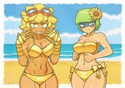abs ass beach big_breasts bikini blush breasts bruhmynameisdylan electronic_arts female flora_fauna flower flower_in_hair freckles golden_bikini golden_week green_eyes green_shadow_(pvz) peashooter_(pvz) plant plants_vs._zombies plants_vs_zombies plants_vs_zombies:_heroes popcap_games solar_flare_(pvz) sunflower sunflower_(pvz) superheroine tagme text video_game_character video_games