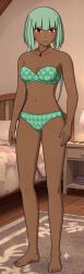 1girls ai_generated bra dark-skinned_female dark_skin emerald_sustrai female female_only green_bra green_hair green_panties green_underwear panties rwby screenshot_edit solo underwear