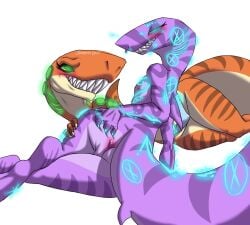 anthro anus aquatic atomic_shark_(hungry_shark_world) dark_magic_shark_(hungry_shark_world) duo female fish gaping glowing hi_res hungry_shark_(series) hungry_shark_world jenghck magic male male/female runes shark spread_anus spreading submissive submissive_male