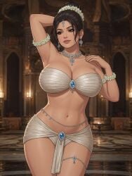 1girls ai_assisted ai_generated arm_accessory belly_button bindi black_hair brown_eyes cel_shading chatgpt cleavage dancer dancer_outfit earrings eyebrows_visible_through_hair eyelashes eyeshadow female female_only flower_accessory flower_in_hair forehead_jewel gem grok hair_strand hourglass_figure indian indian_clothes indian_female large_breasts light-skinned_female luxurious massive_breasts mature_female midriff narrow_waist necklace one_arm_behind_head outline palace pelvic_curtain rgomez007 royal seductive self_upload solo_female thick_lips thick_thighs thighlet traditional_clothes underboob updo voluptuous waist_chain wide_hips