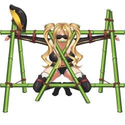 abandoned azur_lane bamboo_gag big_breasts blindfold bondage evil_toast high_socks hornet_(azur_lane) humiliation mouth_gag squatting_position tied_arms twintails