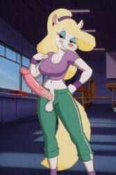 1girls accurate_art_style ai_generated animaniacs balls blonde_hair erection futanari minerva_mink penis penis_out ponytail solo testicles warner_bros warner_brothers