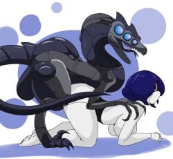 1girls beastiality blue_eyes doggy_style feral feral_on_female glitch_productions murder_drones robot robot_girl sentinel_(murder_drones) tannicfer uzi_(murder_drones)