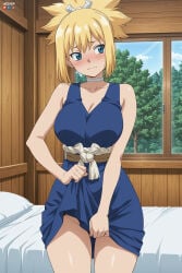 1boy absurdres adult ai_assisted ai_generated big_breasts breasts dr.stone dr_stone embarrassed female hand_on_torso heeven highres kohaku_(dr._stone) kohaku_(dr.stone) male mature patreon patreon_username perfect_body standing uncensored