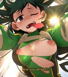 hero_outfit_(mha) khyleri large_breasts my_hero_academia nipples pov tagme tits_out torn_clothes tsuyu_asui