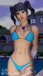 3d 3d_(artwork) alternate_version_available bandaged_arm bikini bikini_bottom bikini_top crystal_(fortnite) female female_focus female_only fingerless_gloves fortnite gloves looking_forward necklace pigtails poolside pose posing scuba_crystal_(fortnite) shiny shiny_skin short_hair short_hair_female solo solo_female solo_focus tattoo tattoos tob_art_ watermark wet wet_body wet_skin