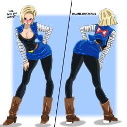 android android_18 big_breasts boobs dilane93 dragon_ball dragon_ball_z posing posing_for_the_viewer posing_for_viewer sexy sexy_pose thick_legs thick_thighs tight_clothing