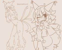 1anthro 1girls dandy's_world dandys_world female_only finger_pointing finger_to_mouth horns living_pinata monocolored multiple_tails naked naked_female nude nude_female one_eye_closed open_mouth pinata pumpkinocd ribbon_hair roblox sharp_teeth solo solo_female toon_(dandy's_world) video_games yatta_(dandy's_world)